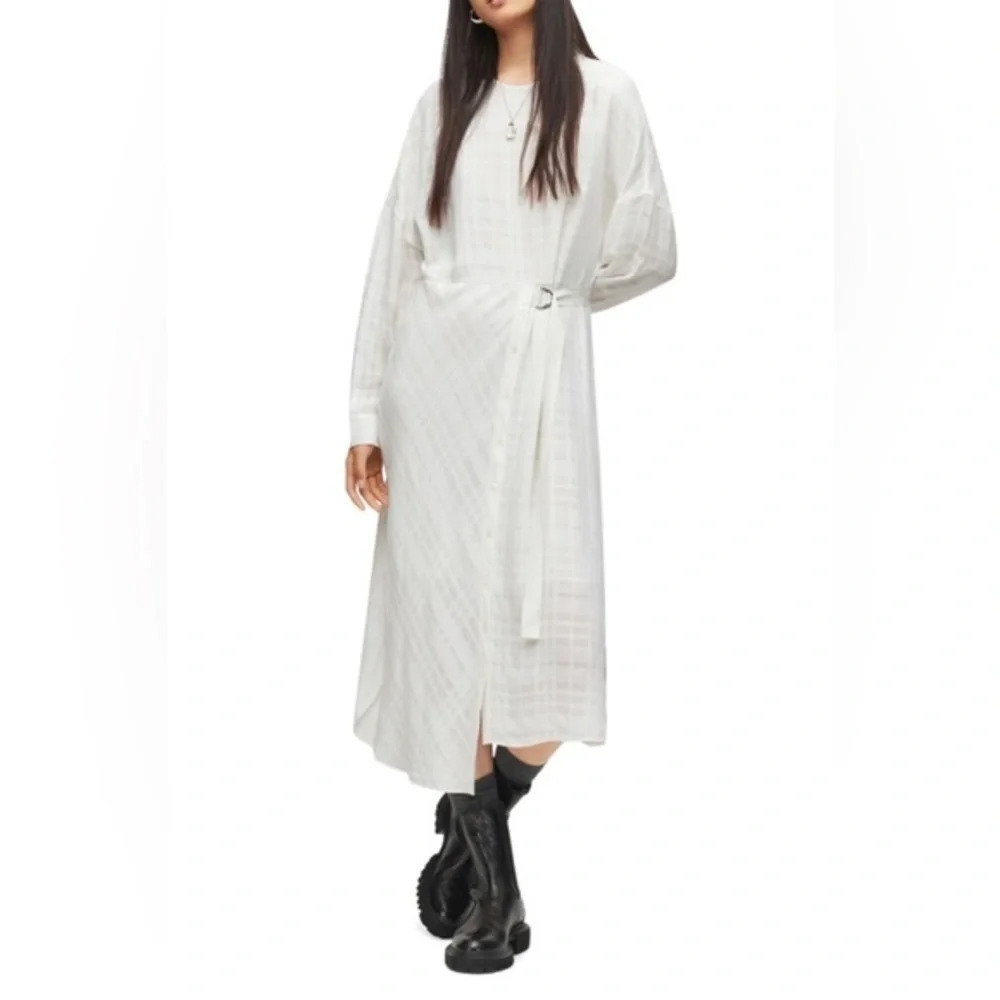 All Saints Penny Viscose Long Sleeve Button Down Shirt Dress White Size Small S